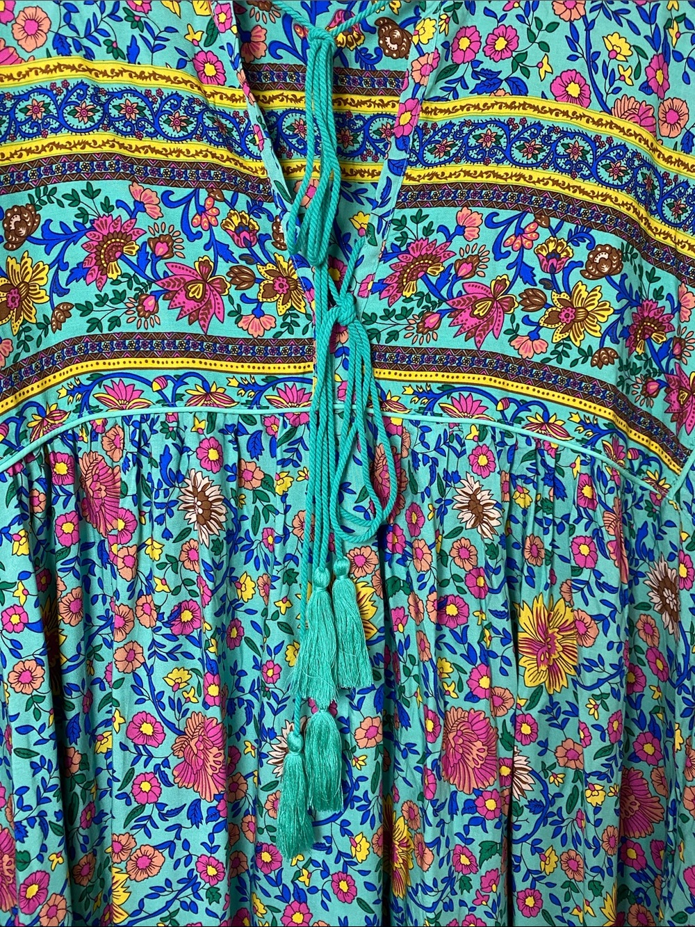 Boho Floral Balloon Sleeve Maxi in Teal nwot Spell vibes XL Cotton & Rayon soft - Picture 7 of 7